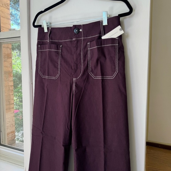 NWT Anthropologie The Colette Cropped Wide Leg Linen Pants Contrast Brown Purple - Picture 5 of 13
